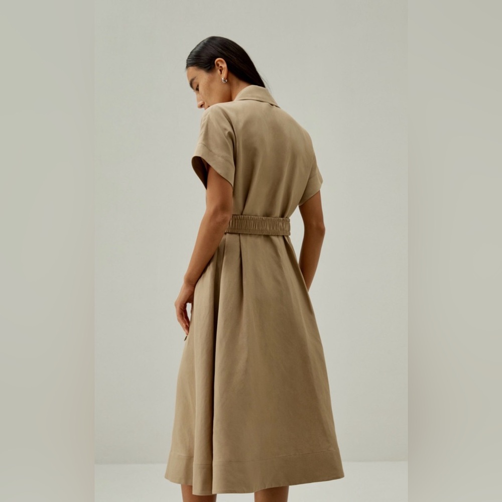 MPH Collection Belted Midi Shirt Dress | Khaki | Size Large